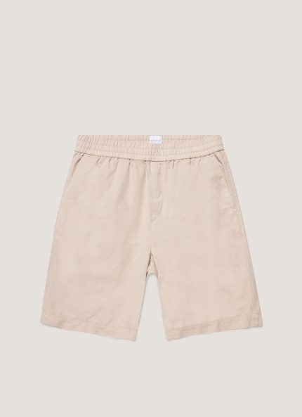 Men's Cotton Linen Drawstring Shorts in Light Sand